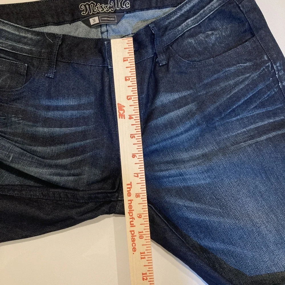 MISS ME Jeans Women NICOLE Size 31 Low‎ Rise Skinny Stretch Whiskered Dark Blue